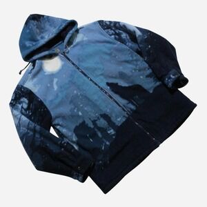 Mens Vintage 00s Mountain Ridge AOP Nature Wolf Graphic Zip-up Hoodie